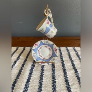 Decorative Miniature Tea Cup & Plate with Blue & Pink Florals